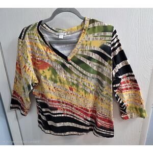 Erin London Womans Blouse Top Multicolor XL Colorful Abstract Design